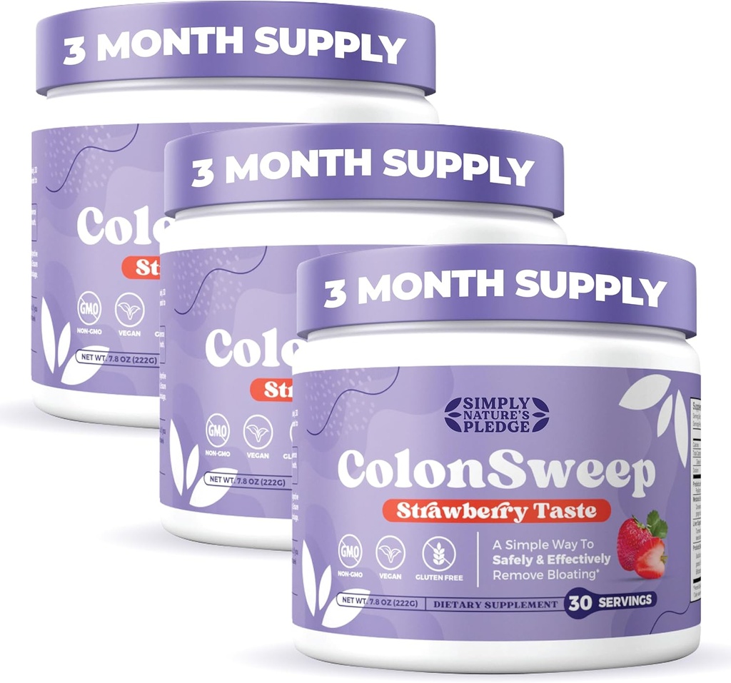 ColonSweep - Strawberry Flavored Probiotic Psyllium Husk Powder Colon Cleanser,7,8 oz. Fiber Supplement Ondersteuning voor Gut Health - Reiniging voor opgeblazen Relief & Detox- 30 Servers (pakket van 3)