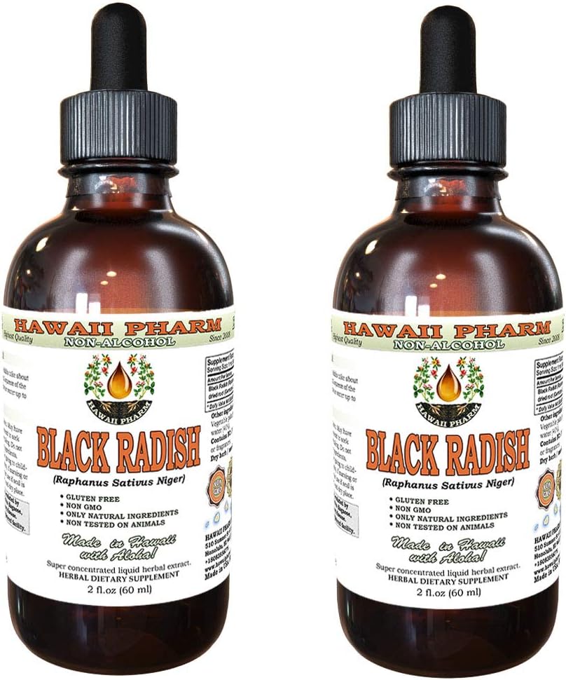 Hawaii Pharm Black Radijs Alcoholvrije Liquid Extract, Zwarte Radijs (Raphanus Sativus Niger) Gedroogde Wortel Glyceriet Natuurlijke Kruidensupplement 2x2 oz
