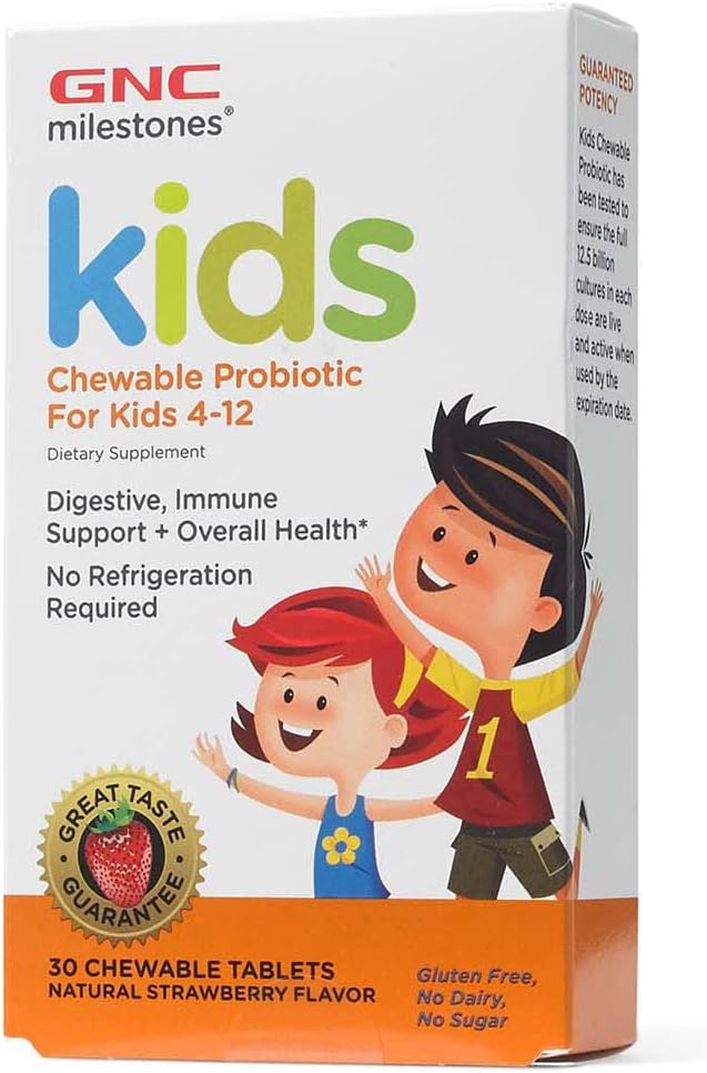GNC Milestones Kinderen Kauwbare Probiotica voor kinderen 4-12, 30 Kauwtabletten, Ondersteunt spijsverterings- en immuunsysteem