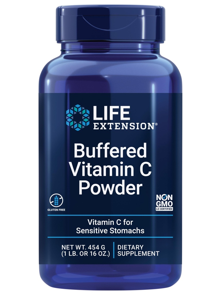 Levensverlenging Gebufferd vitamine C Poeder, Buffering Mineralen, Calcium, Magnesium, Kalium & zink, voor gevoelige magen, Glutenvrij, Niet-GGO, Vegetarisch, 454 Gram, ongeveer 84 Serven