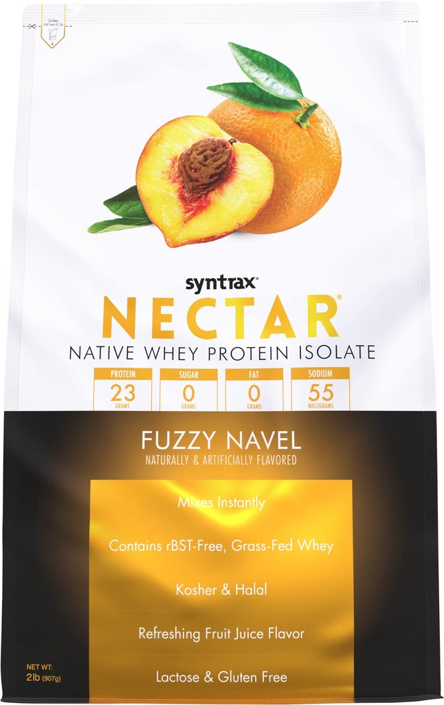 Syntrax Nutrition Nectar, 100% Wei Proteïne Isolaat Poeder, Verfrissende Fruitsmaak, Fuzzy Navel, 2 lbs