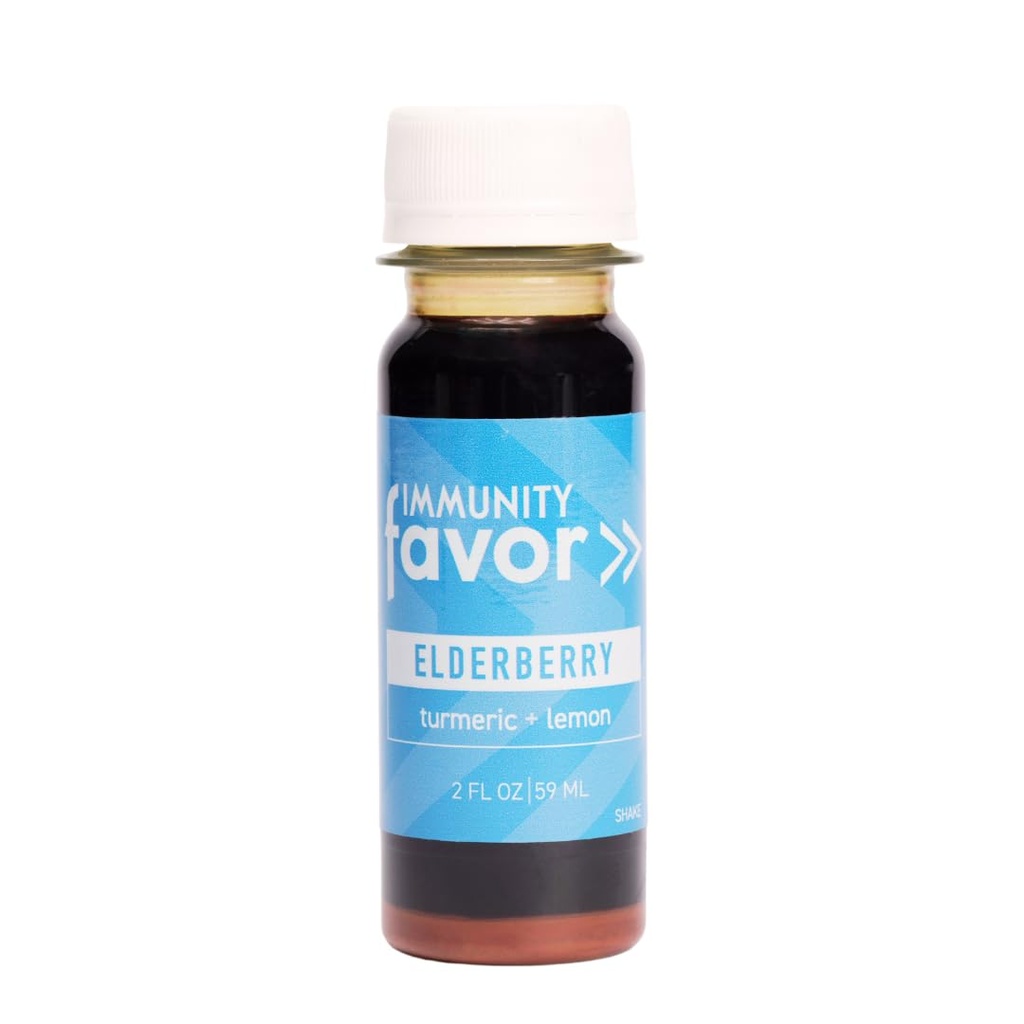 Favor Elderberry Immunity Shot - Natuurlijke Wellness Shots met Kurkuma en Citroen - Drink voor en Immunity Boost, Vitaminen & Voedingsstoffen, & Dagelijkse Wellness - 12 Pack (2oz Each)