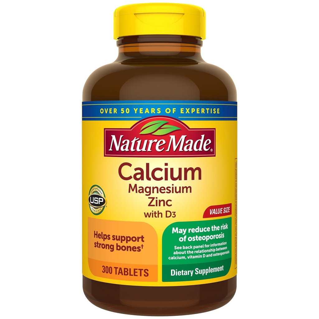 Nature Made Calcium Magnesium Zink met Vitamine D3, Dieetsupplement voor bot ondersteuning, 300 tabletten