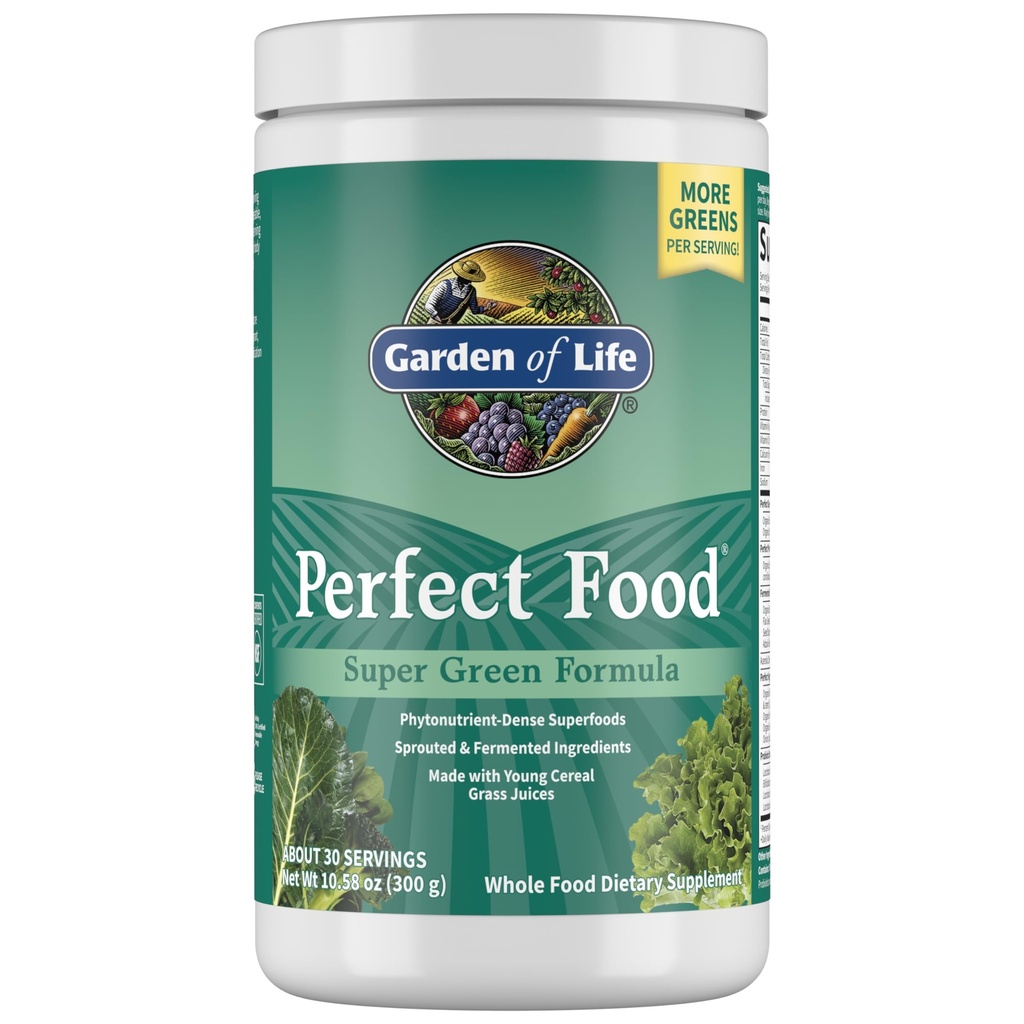 Garden of Life Perfect Food Super Green Formula - 30 Servings, 45 Superfoods, Greens, Fruit en Veggie Juice Superfood Powder Supplement, Probiotica, Organische Spirulina voor spijsvertering en immuungezondheid
