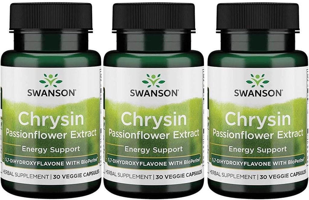 Swanson Chrysin Passionflower Extract - Kruidensupplement ter bevordering van de algehele gezondheid, welzijn en fitness - natuurlijke formule mei ondersteuning spieronderhoud Lean - (30 Veggie Capsules)