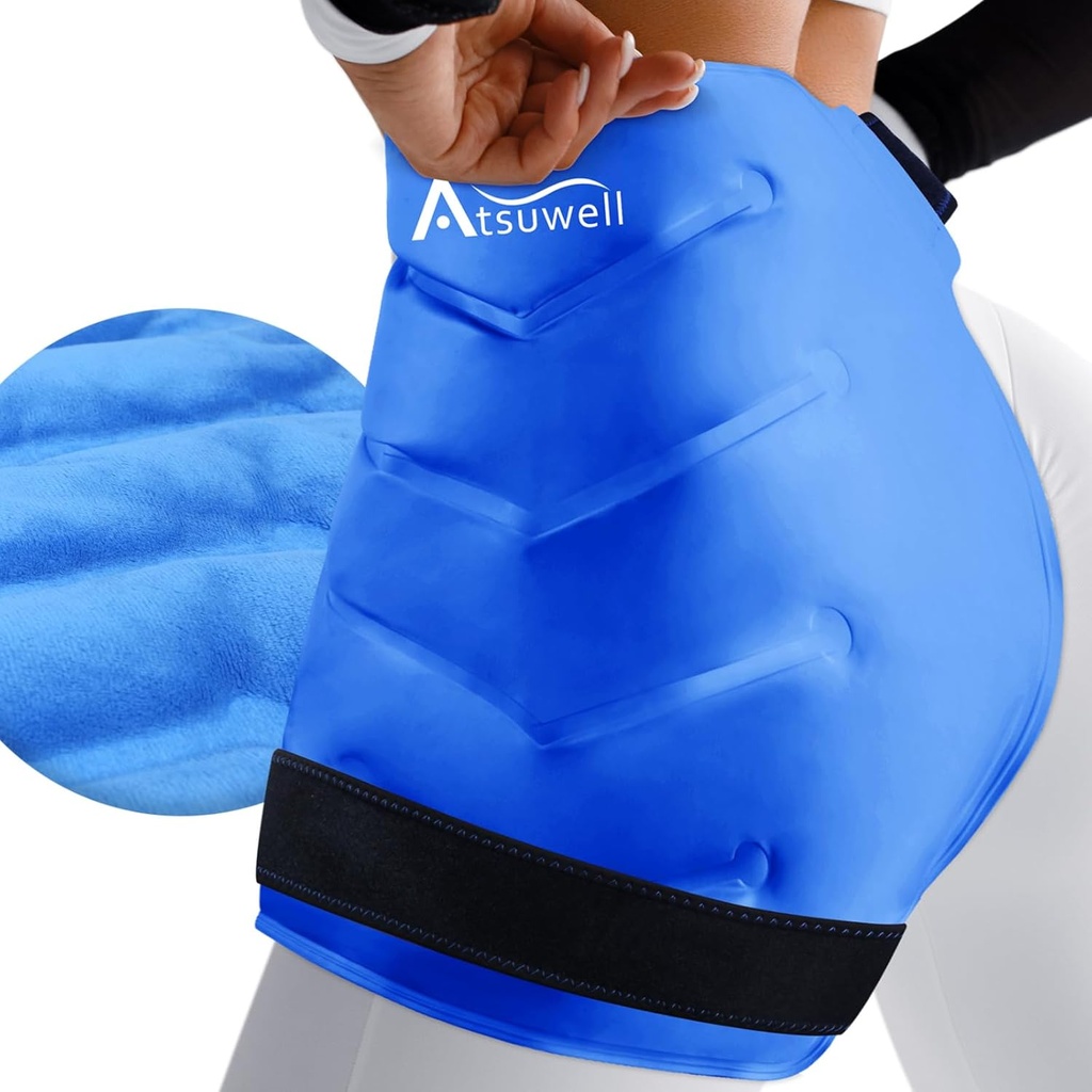 Atsuwell XL Hip Ice Pack Wrap, Gel Cold Pack voor Hip Care, Herbruikbare Ice Pack voor Hip Replacement, Zachte Plush Lined Cold Compress voor Hip, Knie, Terug, Blauw