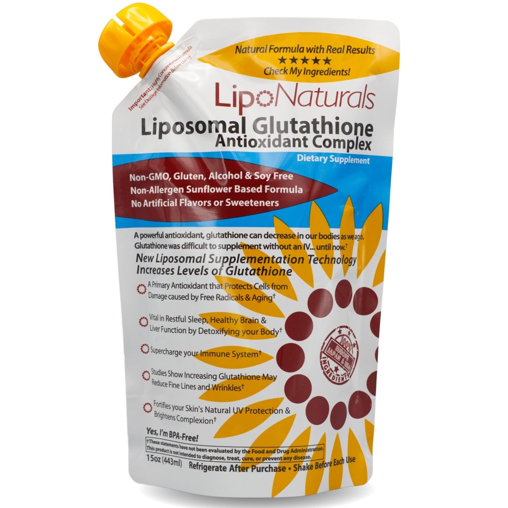 Lipo Naturals Liposomal Glutathion Complex Liquid (30 Doses) - Natuurlijke Formule Immuniteit + Lever Gezondheid + Anti-Aging Ondersteuning met Vitamine C - Vegan, China-Free (15oz / 443ml)