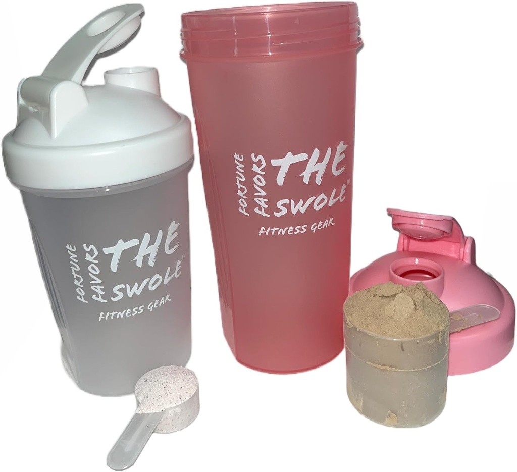 Shaker Bottle [2 pack] for Protein Shakes, pre-workout en post-workout. Eén 24-ounce / één 14-ounce. Diverse kleuren. (Roze/schoon)