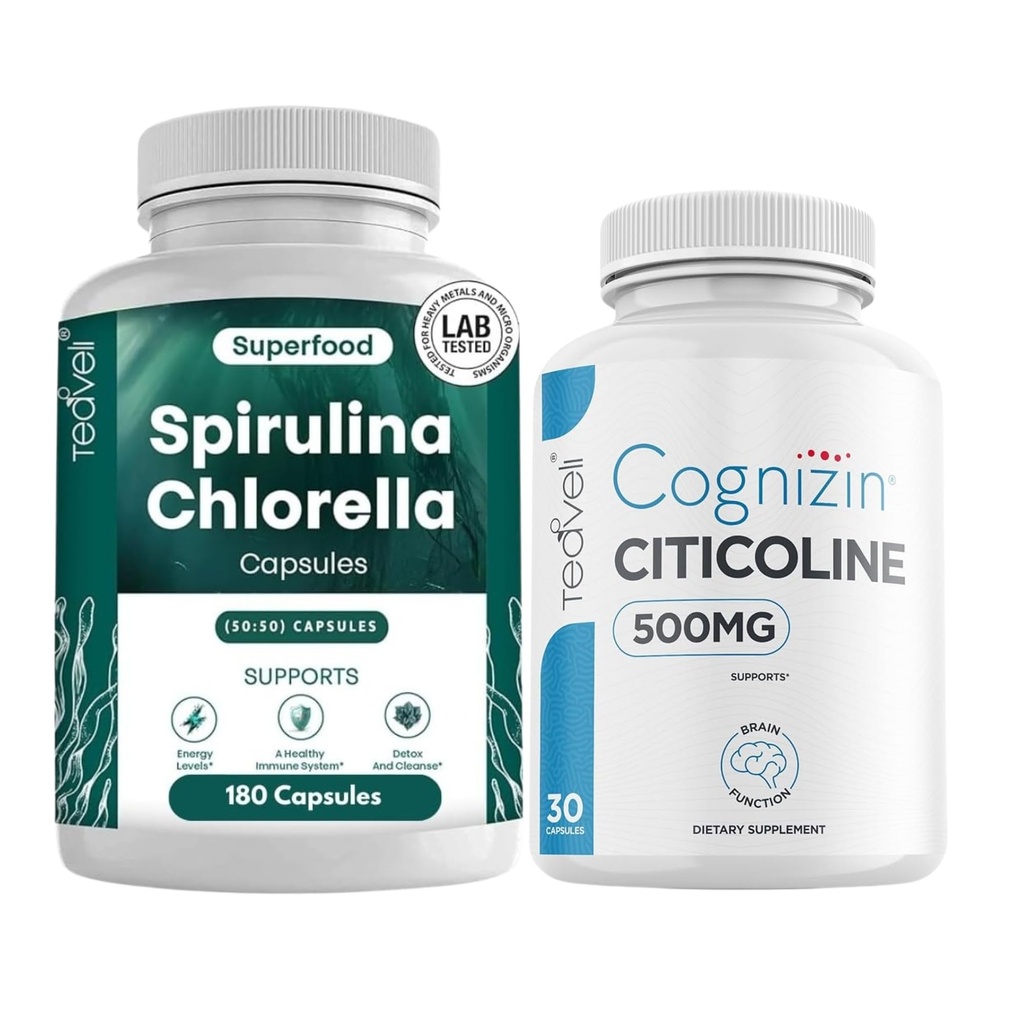 Teaveli Citicoline met Spirulina Chlorella Capsules Bundel