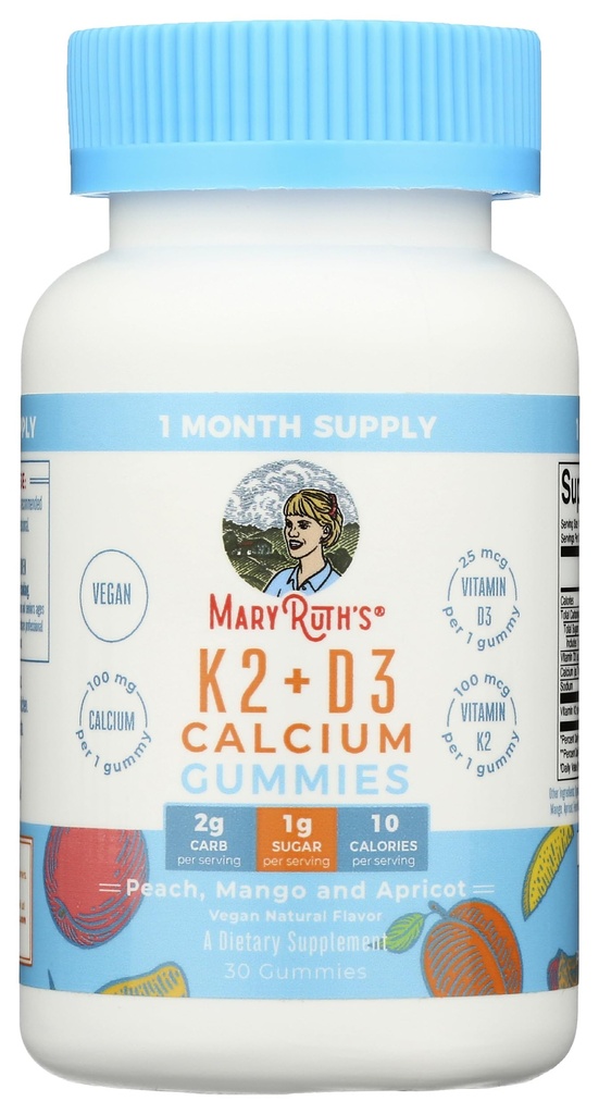 Mary Ruth's Vitamine K2 & D3 + Calcium Gummies, 30 Ct