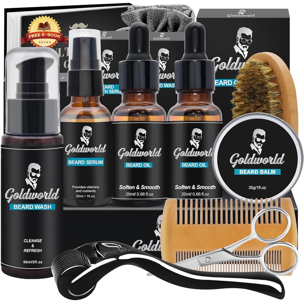 Baard Kit, Baard Grooming Kit w/Baard Wash/Shampoo,2 Packs Baard Oil, Baard Balm, Baard Wash,Brush,Comb,Scissor,Storage Bag,E-Book,Baard Care&Trimming Kit