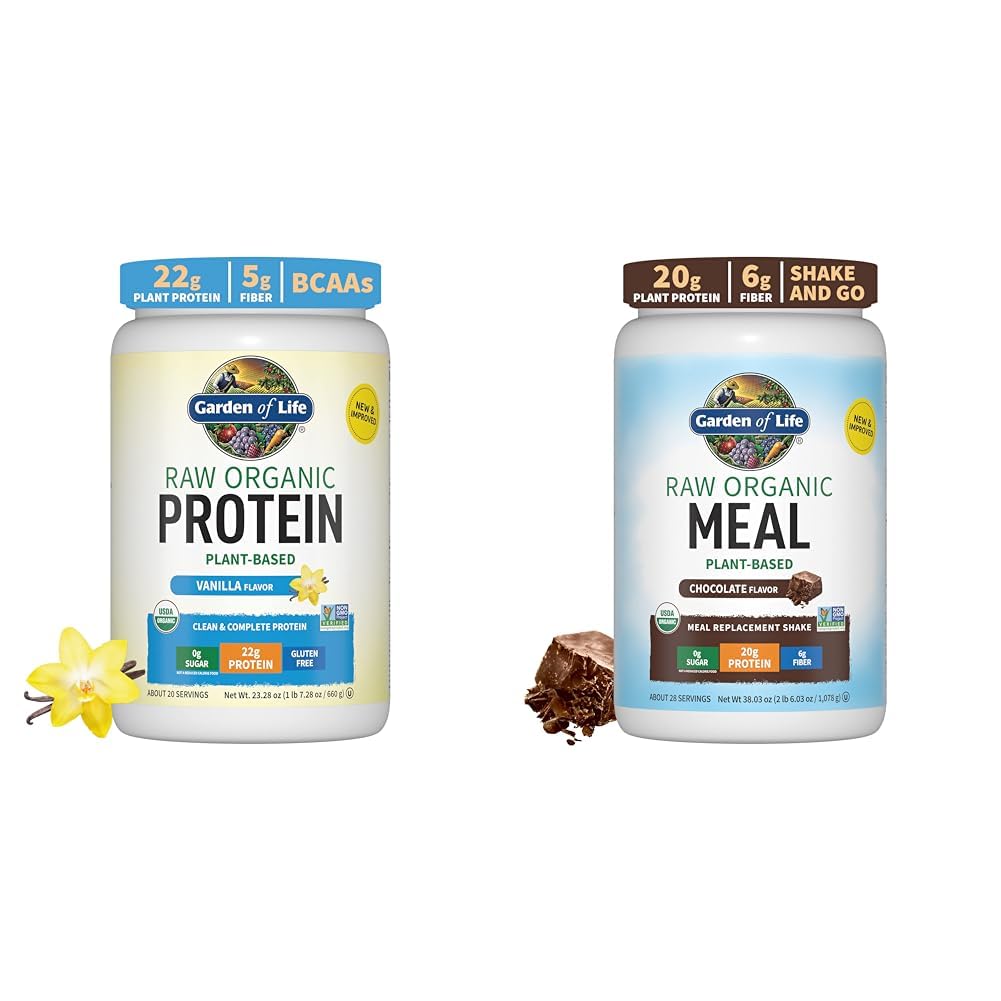 Tuin van het leven Biologische Veganistische Vanille Proteïne Poeder 22g & Digestieve Enzymen voor een gemakkelijke spijsvertering Niet-GMO & Rauwe Biologische Maaltijd Vervangingsshakes - Chocolade Plant Gebaseerd Vegan Proteïne Poeder