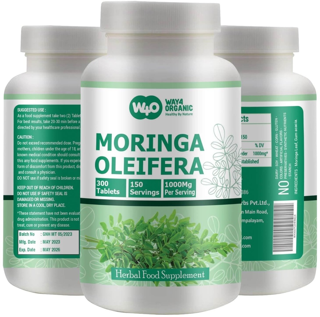 Moringa Leaf Powder Capsules (Tablets) - 300 pillen, 150 porties, 1000 mg (1 verpakking)
