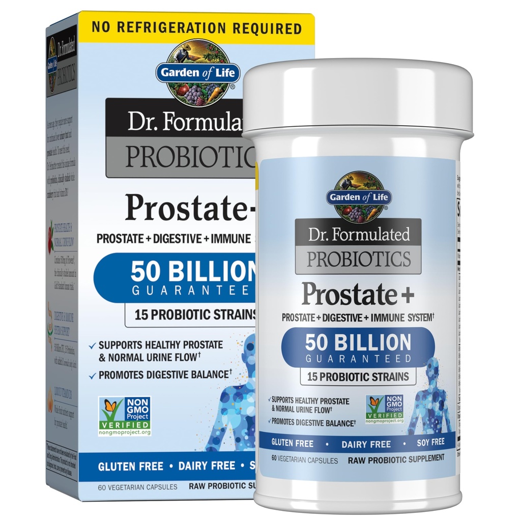 Garden of Life Dr. Formulated Probiotics Prostate+ - Acidophilus en Probiotic Ondersteunt gezonde prostaat en spijsverteringsbalans - Plank stabiel - Gluten, zuivel en sojavrije - 60 Vegetarische Capsules