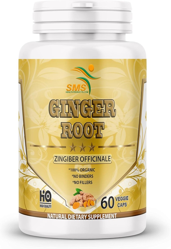 Biologische Gemberwortelpoeder (Zingiber officinale) Digestieve ondersteuning - 60 Veggie Capsules