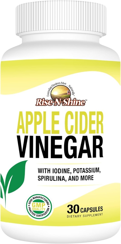 Rise-N-Shine Apple Cider Vinegar Capsules - Immune Support Vitaminen - Gut Support for Women & Men 30-Day Supply (30 Capsules)