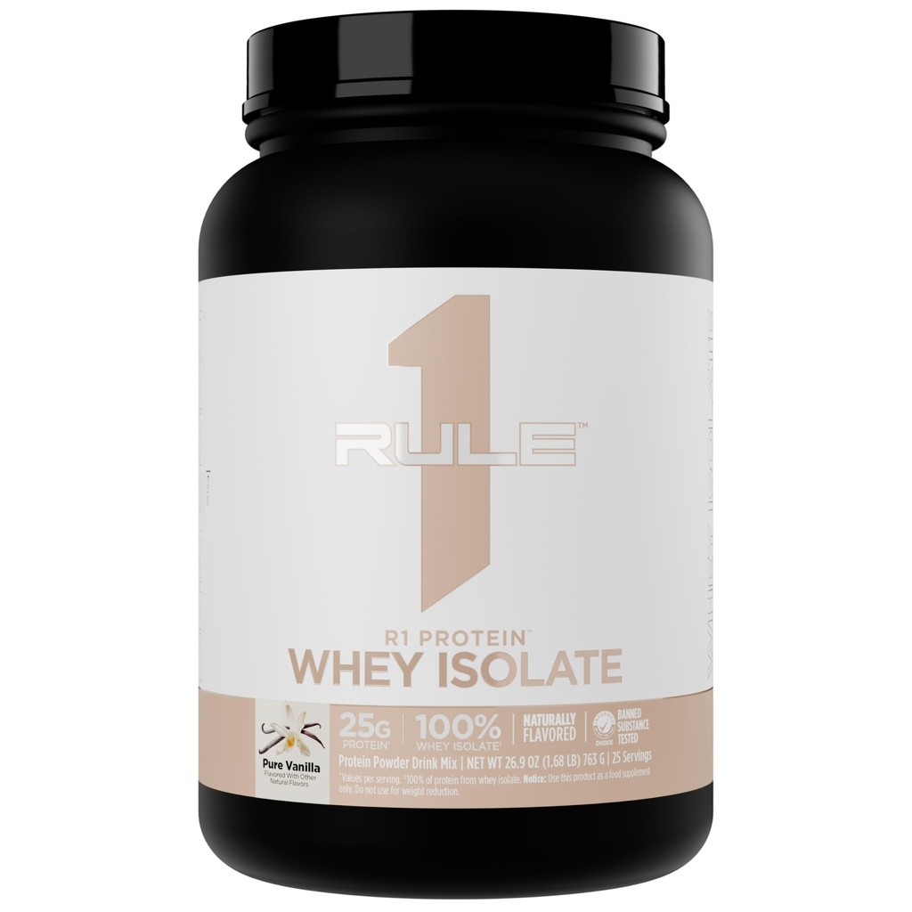 Regel 1 Natuurlijk Flavored R1 Protein Wei Isolaat - Clean Formula with 25g Protein & 6g BCAA Exclusief geïsoleerde en gehydrolyseerde bronnen voor workout herstel (1.7 Pounds*, Pure Vanilla)