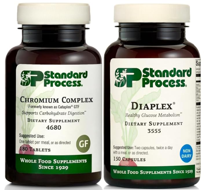 Standard Process Metabolism and Digestive Health Bundle - Chromium Complex & Diaplex Dietary Supplements - Supports Carbohydrate Digestion & Pancreas Function - Chromium Supplements with Vitamin A