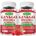 2 Pack Ginkgo Biloba Gummies met Panax Ginseng en Magnesium, Ginkgo Biloba Supplementen voor Focus, Geheugen, en Brain Health voor volwassenen & kinderen, Vegan Raspberry Flavor Gummies, 120 Tellen