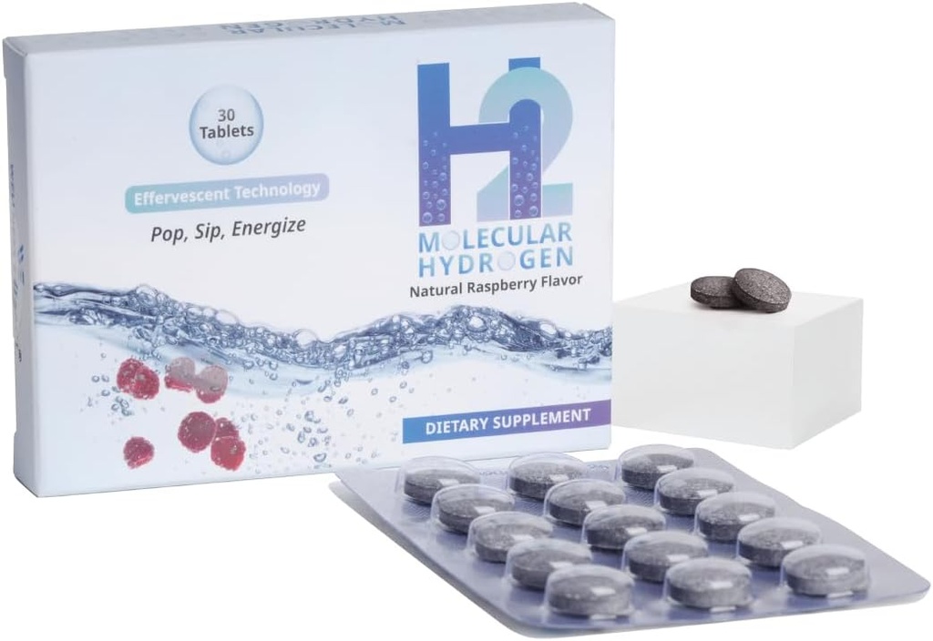Wellness Extract H2 Moleculair waterstof water tabletten met bruisende technologie voor gezonde hydratatie, optimale energie en voedingsondersteuning; 8 PPM. (30, Raspberry)
