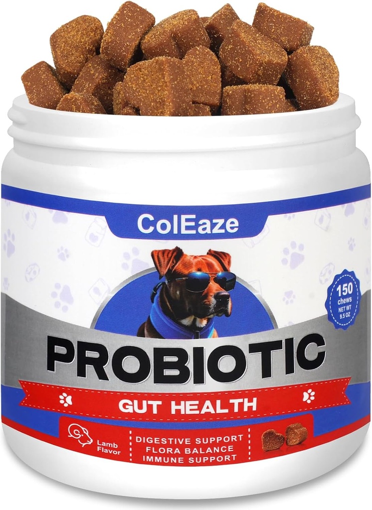 Probiotica voor honden, 150 Kauwen Hondenprobiotica voor de spijsvertering gezondheid, Hondenprobiotica Kauwt met 6 spijsverteringsenzymen voor Gut Health, diarree, jeukende huid en jeukende oren Immuniteit - Lamsmaak