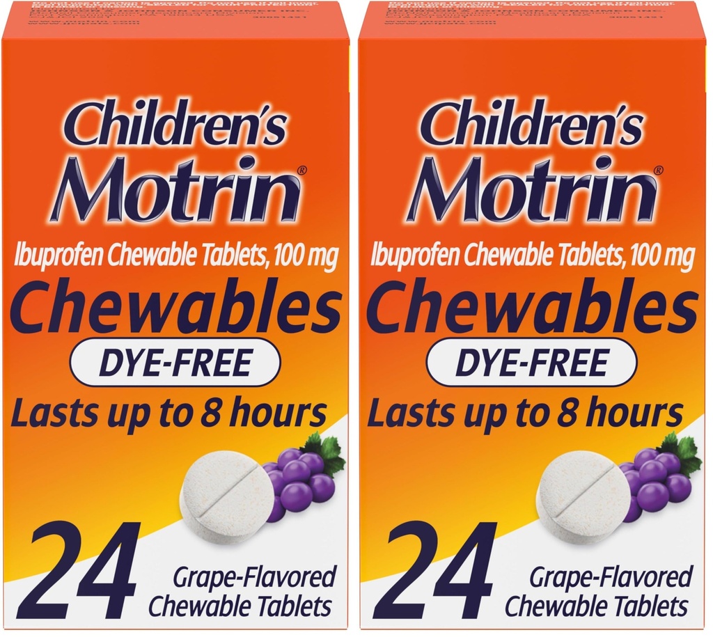 Motrin Children's Dye-Free Ibuprofen Kauwtabletten voor pijn & koorts, druiven, 24 telling (verpakking van 2)