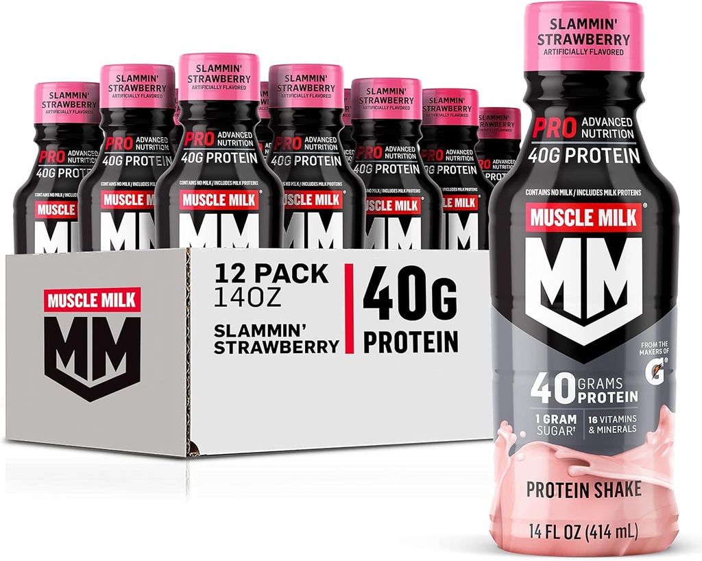 Muscle Milk Pro Series Protein Shake, Slammin' Strawberry, 40g Proteïne, 14 Fl Oz, 12 Pack