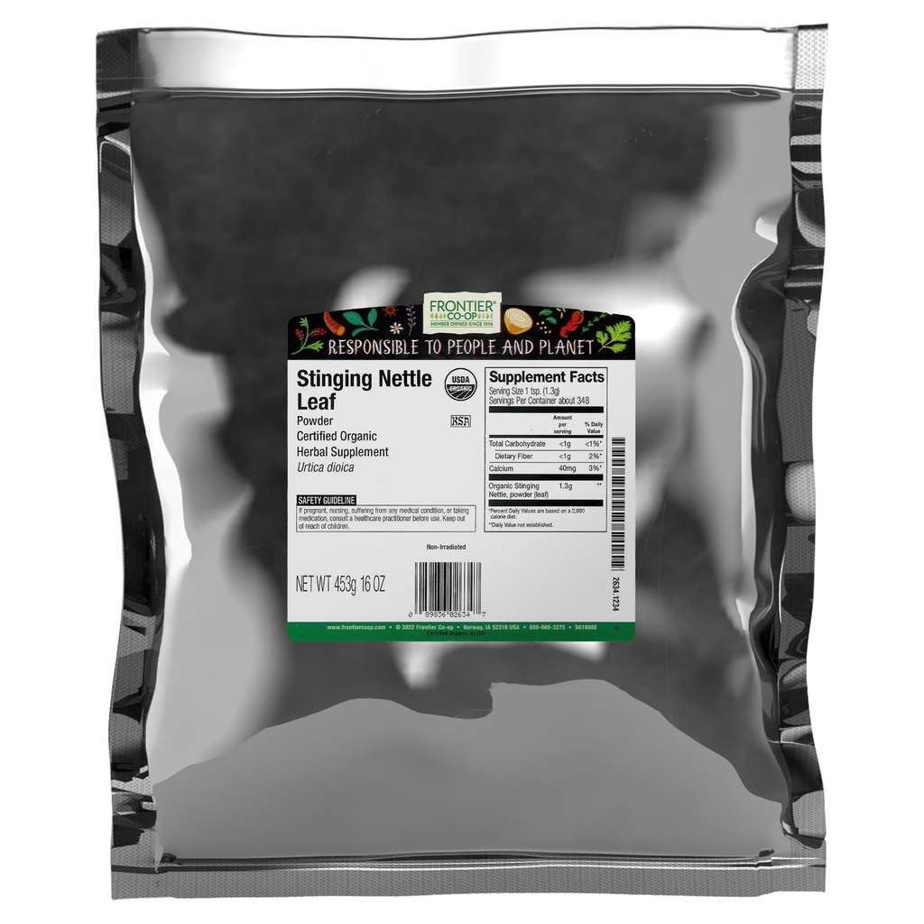 Frontier Co-op Organic Ground Stingling Nettle Leaf, gedroogd Nettle Leaf Powder, Kosher 