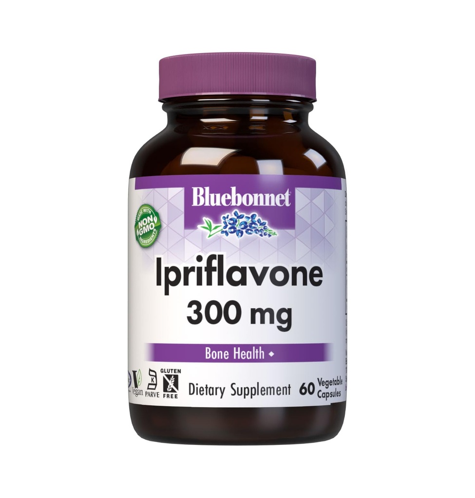 BlueBonnet Nutrition Ipriflavone 300mg – for Bone Health* – Ostivone Source - Non-GMO, Vegan, Kosher Certified, Gluten-Free, Soy-Free, Dairy-Free – 60 Vegetable Capsules, 60 Servings