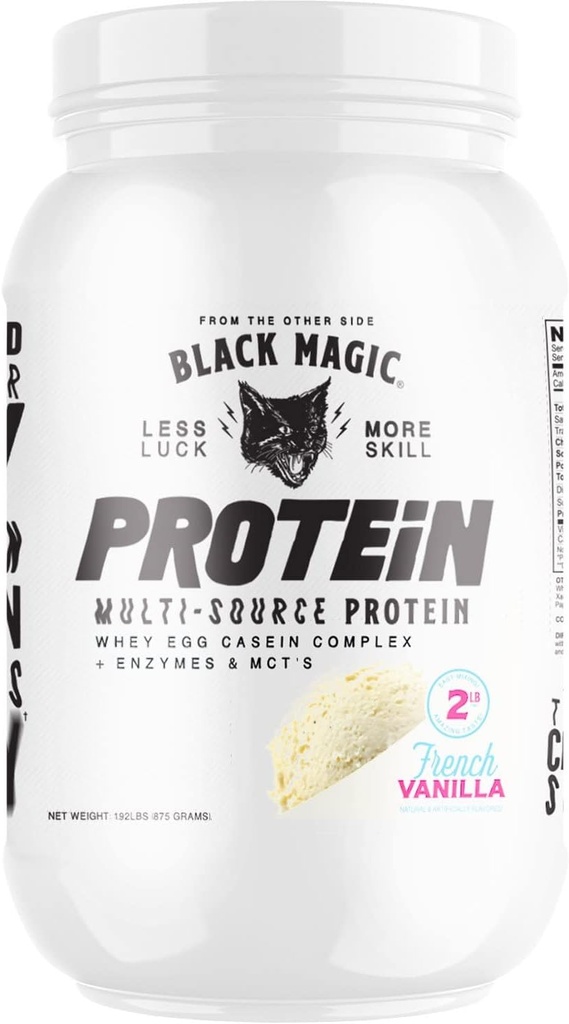 Black Magic Multi-Source Protein - Wei, Caseïne, Enzymen, & MCTs - Pre Post Workout - Keto, Low Sugar, Gluten Free - French Vanilla - 24g Proteïne - 2 LB