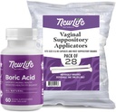 NewLife Naturals Boric Acid Vaginale Suggesties 600mg (60 Pack) met 28 Applicatoren - voor pH-balans, Vrouwelijke Gezondheid en Intieme Wellness - Made in USA