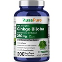 NusaPure Ginkgo Biloba 50:1 Extract, 250 mg Equivalent aan 12.500 mg per Veggie Caps 200 Capsules (Vegetarische, niet-GMO, Veganistisch) Bioperine