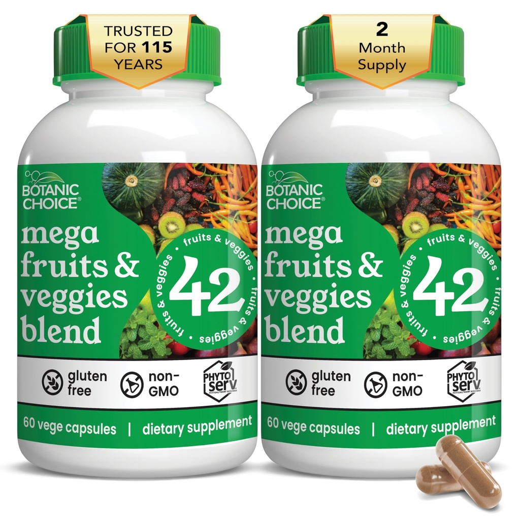 Botanische keuze sinds 1910 - Mega Fruit & Veggies Blend - 42 Fruit en groenten - 2 Caps Dagelijks - 60 Telsupplement - 2 Pack