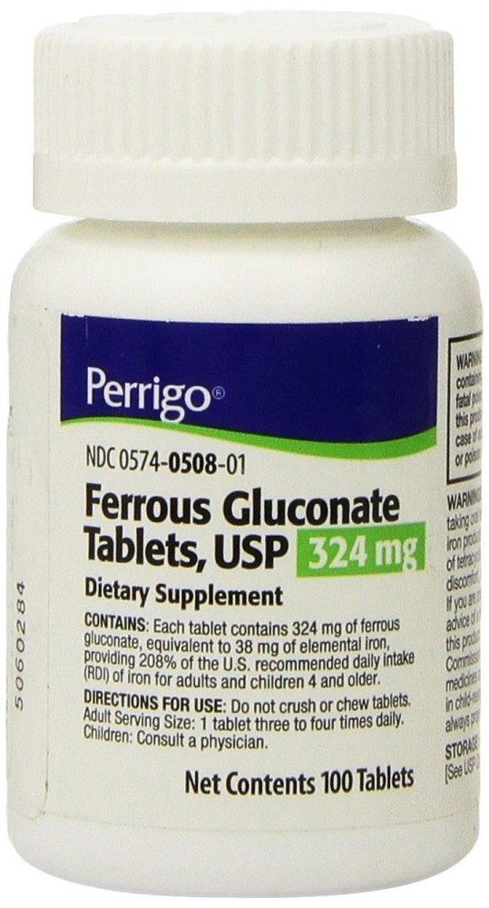 Perrigo Ferrous Gluconaat Groene tabletten, 324mg, 100ct (3 verpakkingen)