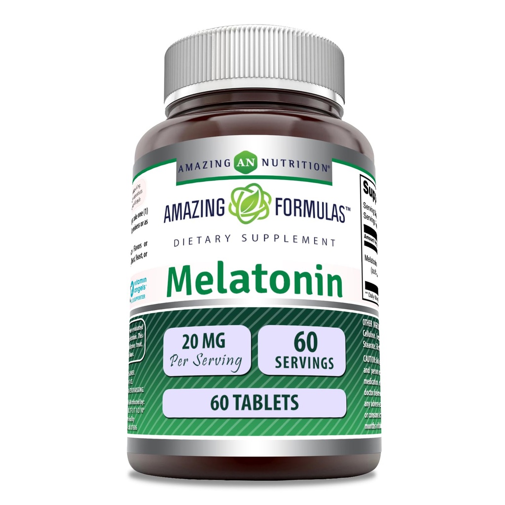Amazing Formulas Melatonin Supplement | 20 Mg Per Serving | Tablets | Non-GMO | Gluten-Free | Made in USA (1 Pack, 60 Count)