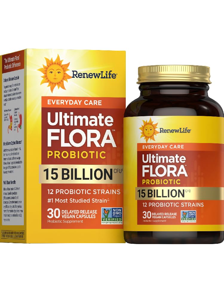 Renew Life Everyday Probiotic Capsules, Daily Supplement ondersteunt urine-, spijsverterings- en immuungezondheid, L. Rhamnosus GG, zuivel, soja en glutenvrij, 15 miljard CFU, 30 Tel.