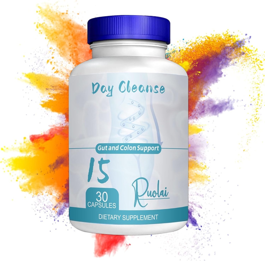 Ruolai 15 dagen Gut Cleanse Gut en Colon Support, Detox Reinigen met Senna Leaf en Psyllium Husk, het bevorderen van de regelmaat, Verminder Bloating, Natuurlijke Formule