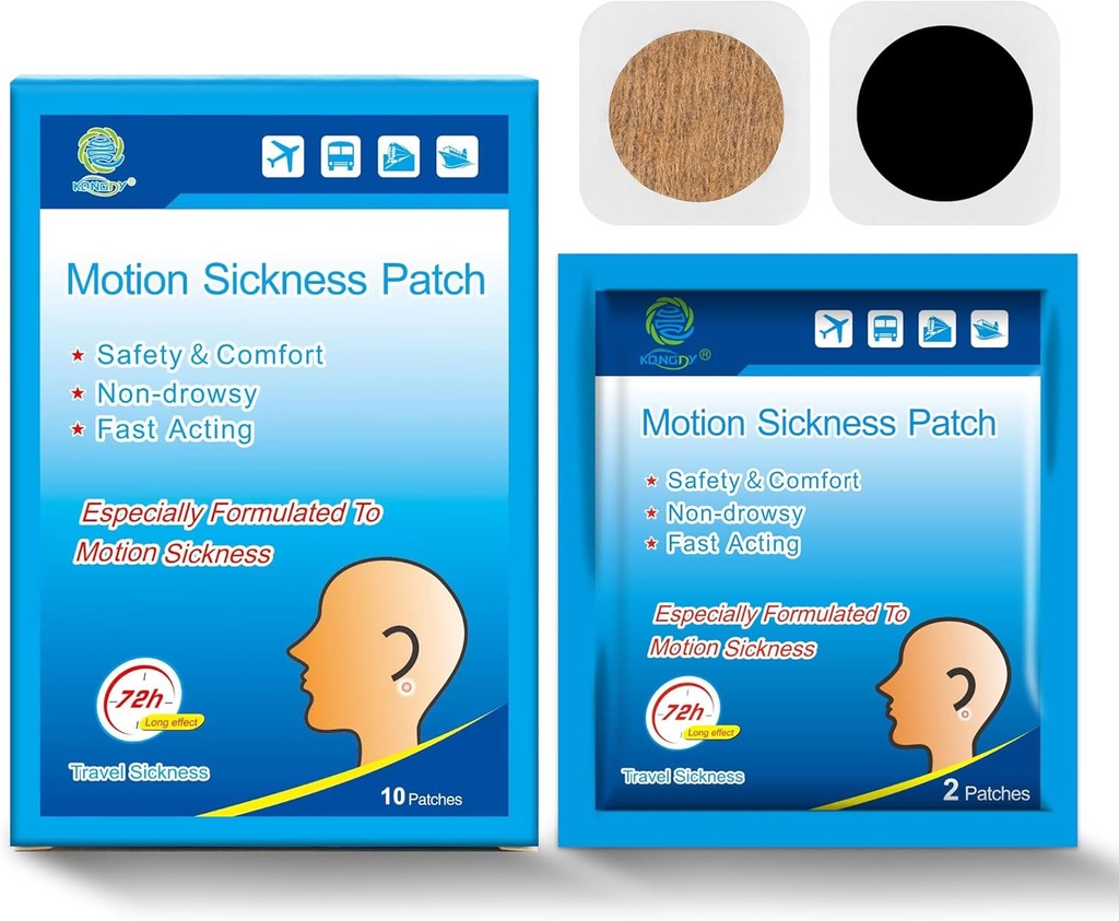 KONGDY 10 Counts Beweging Ziekte Patches voor kinderen Volwassenen, Seasick Patch voor Cruise van Reizen met waterdichte en niet-droge, zeeziekte Patches achter oor