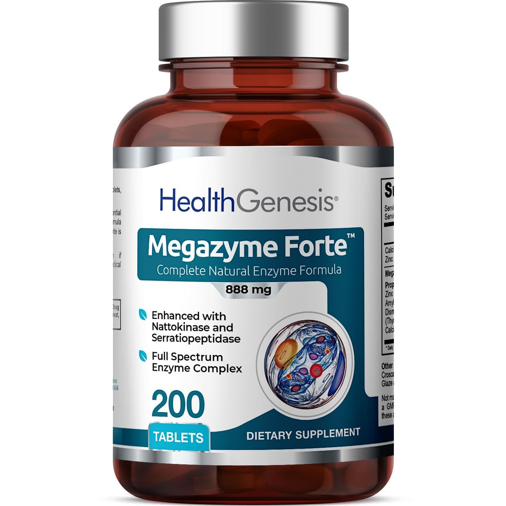 Megazyme Forte 200 tabletten - Natural Plant Proteolytische Enzymen Nattozimes Serrazimes ondersteunt spijsverteringssysteem Immune Health