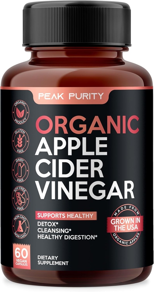 100% Organische rauwe appel Cider Vinegar Capsules - Natuurlijke detox Gut Reiniging en gezonde spijsvertering - Smaakloos en gemakkelijk doorslikken - Extra sterkte ACV Pillen - 1000 mg