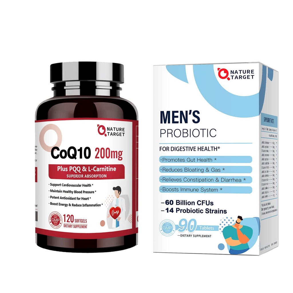 Nature TARGET Probiotica voor mannen 60 miljard CFUs14 Strains & CoQ10-200mg met PQQ L-Carnitine & Omega-3s