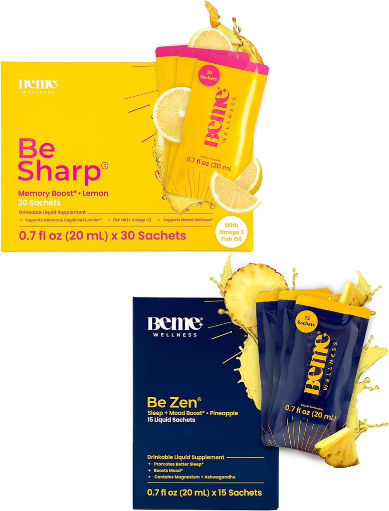 BeMe BeSharp & BeZen Bundle - Liquid Omega-3 & Magnesium Glycinate L-Theanine Supplementen