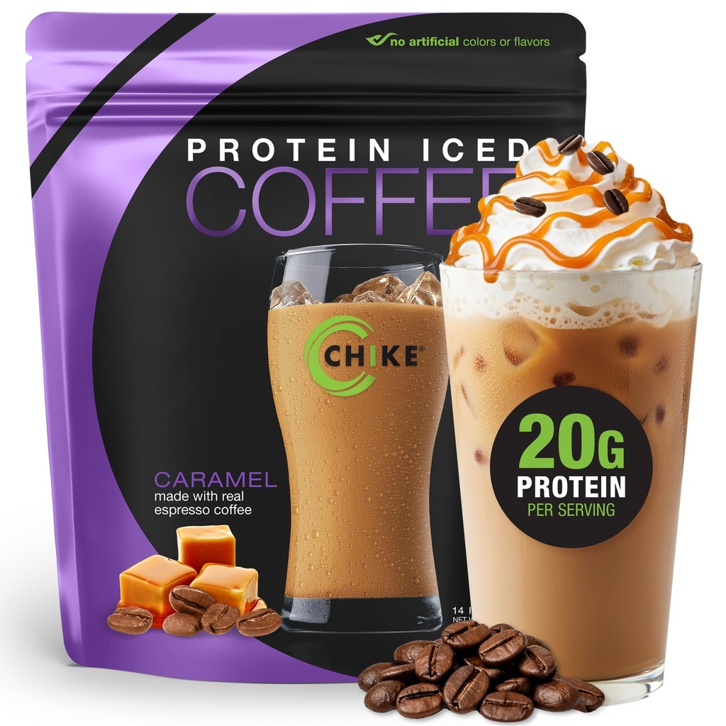 Chike Caramel High Protein Iced Koffie, 20 G Proteïne, 2 Shots Espresso, 1 G Suiker, Keto Vriendelijk en Glutenvrij, 14 Serven (14,3 Ounce)