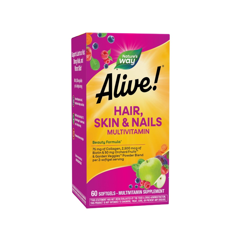 Nature's Way Alive! Haar, huid en nagels Multivitamine met Biotine en Collageen, 60 Softgels