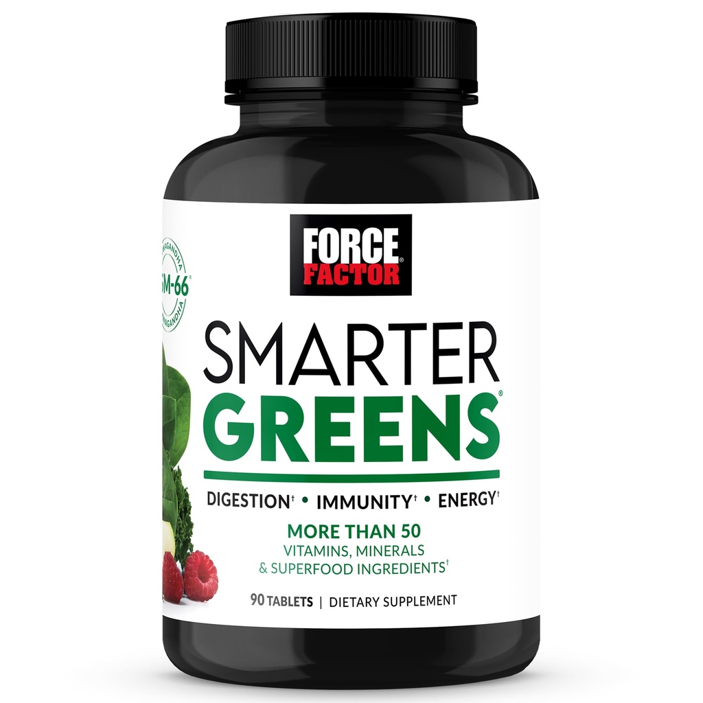 Force Factor Smarter Greens Tablets, Greens Supplement with 25+ Superfoods and Antioxidants to Improve Digestion, Reduce Stress, Strengthen Immunity, and Support Metabolism, 90 Tablets