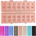Opvouwbare pil Organizer 2 keer per dag w / Etched labels - dubbele bescherming & draagbare wekelijkse PM PM pil Box, 7 dagen medicijn container, grote reis pil geval voor week dagelijkse supplement vitamine - roze