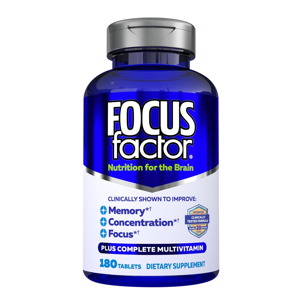 Focus Factor Brain Supplement Multivitamine Verbeter het geheugen en helderheid Boost Concentratie Neuro Energy Learning Redenering voor mannen en vrouwen 180 tabletten