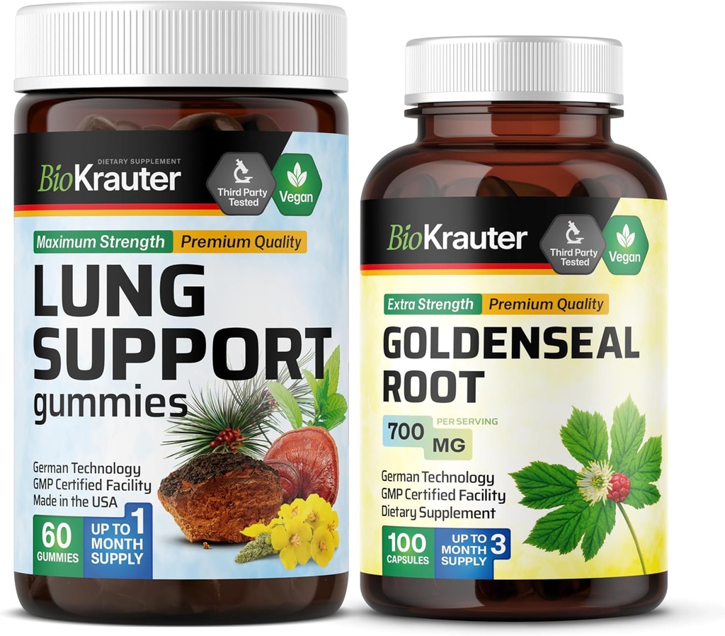 BIO Krauter Lung Support 60 Gummies & Goldenseal 100 Capsules