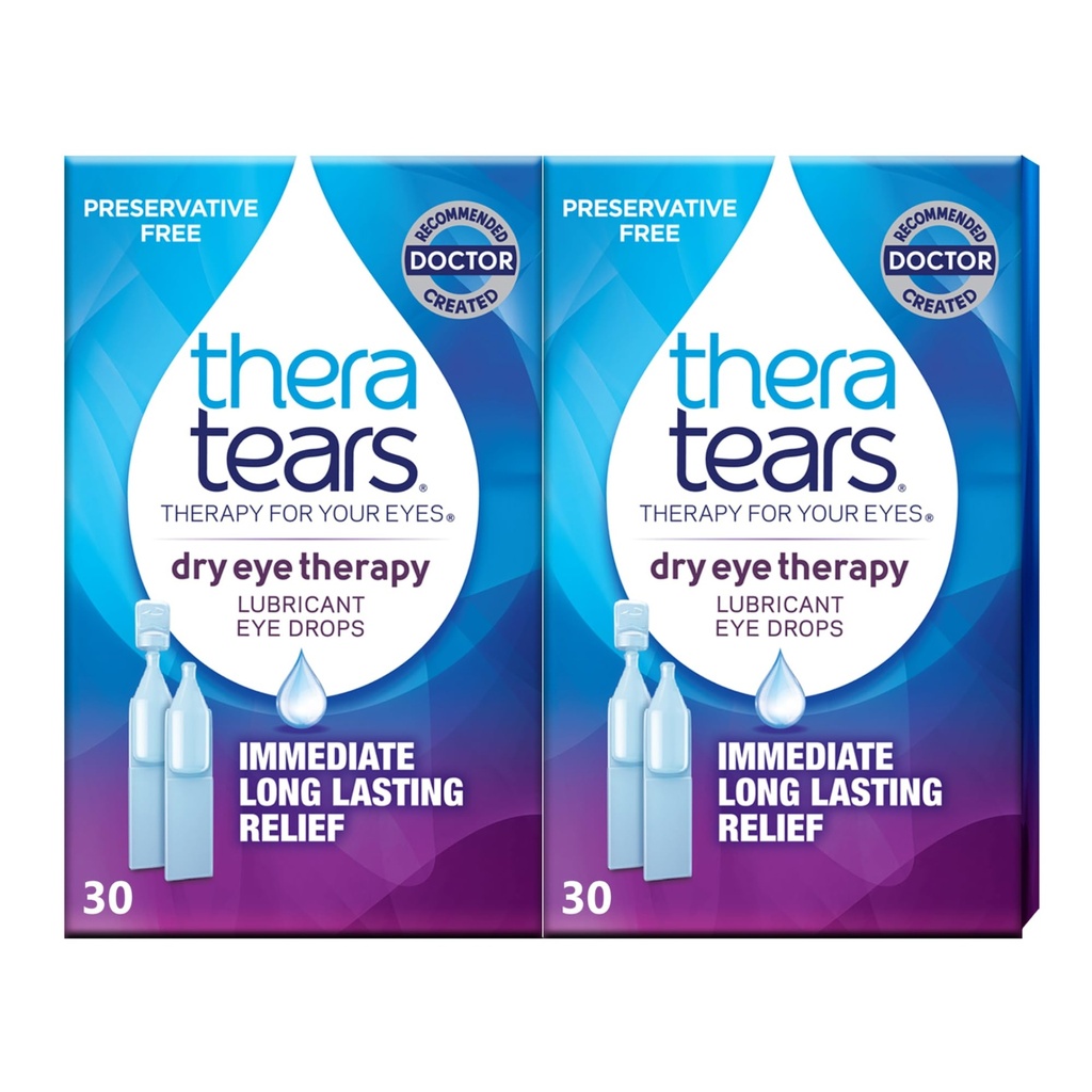 TheraTears droge oogtherapie Smeer Oogdruppels voor droge ogen, conserveringsvrije oogdruppels, 30 flacons voor eenmalig gebruik (2 verpakkingen)