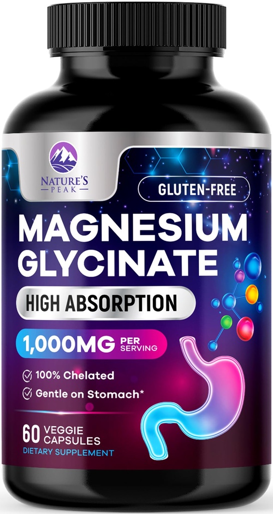 Magnesium Glycinate 500 mg Capsules - Pure & Chelated for Max Absorptie - Ondersteunt spier, nerve & Heart Health, Slaapondersteuning - Beste Magnesium Pillen Supplement voor hele lichaam ondersteuning - 60 Capsules